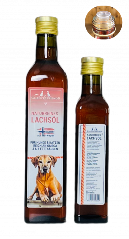 Lachsöl mit Ausgießer - braune Flasche